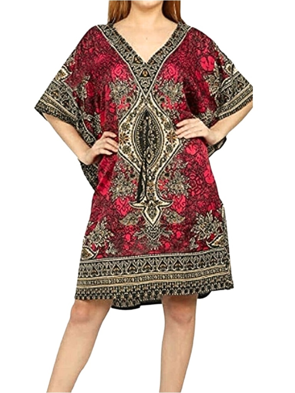 Anjli Red Kaftan Summer Wear Cover Up Caftan Dress One Size